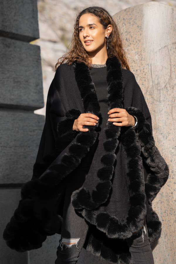 Faux Fur Cape Kimono: Red