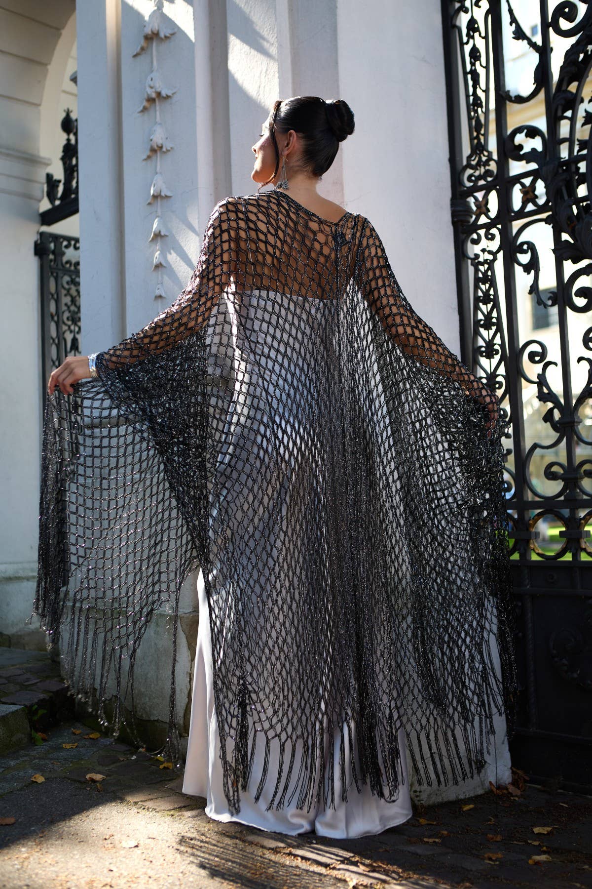 Metallic Fringe Kimono: Gold