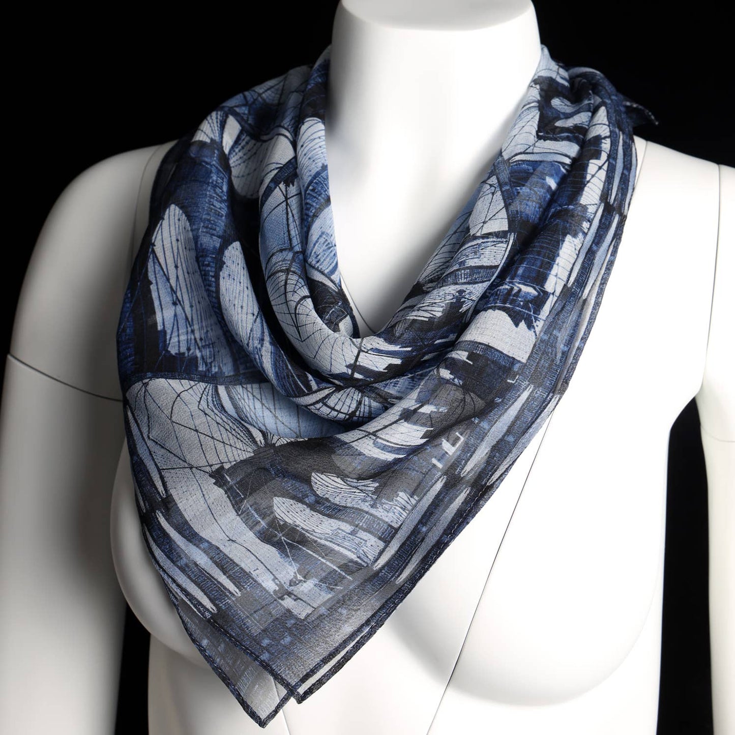 Silk 26 Inch Square Scarf - Brooklyn Bridge - Blue