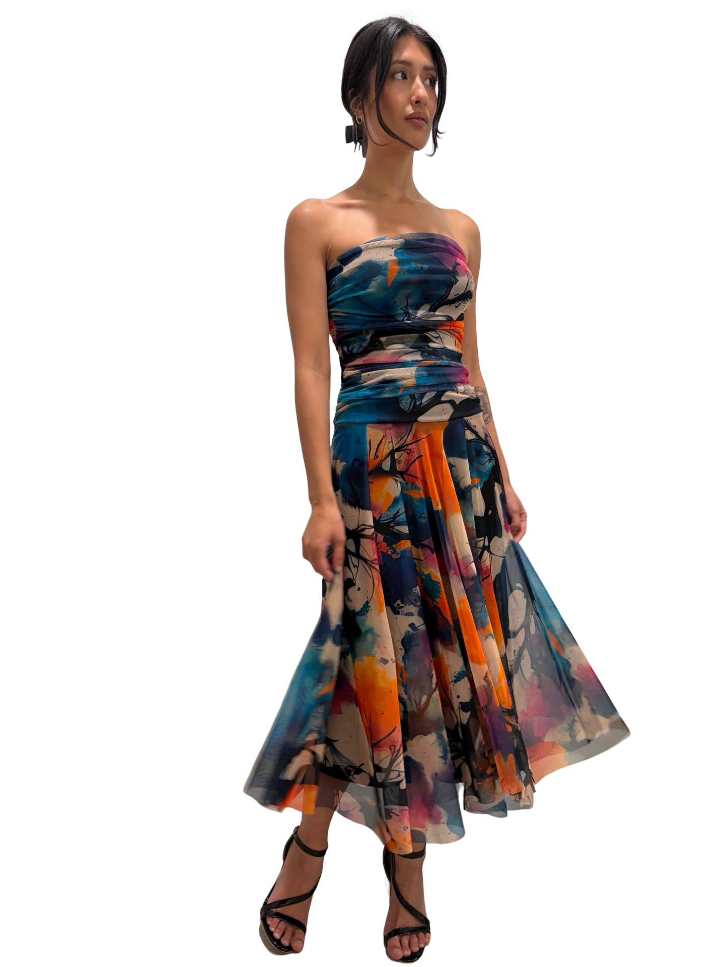 CANDY Strapless Ruched Bodice Circle Skirt Dress  : M