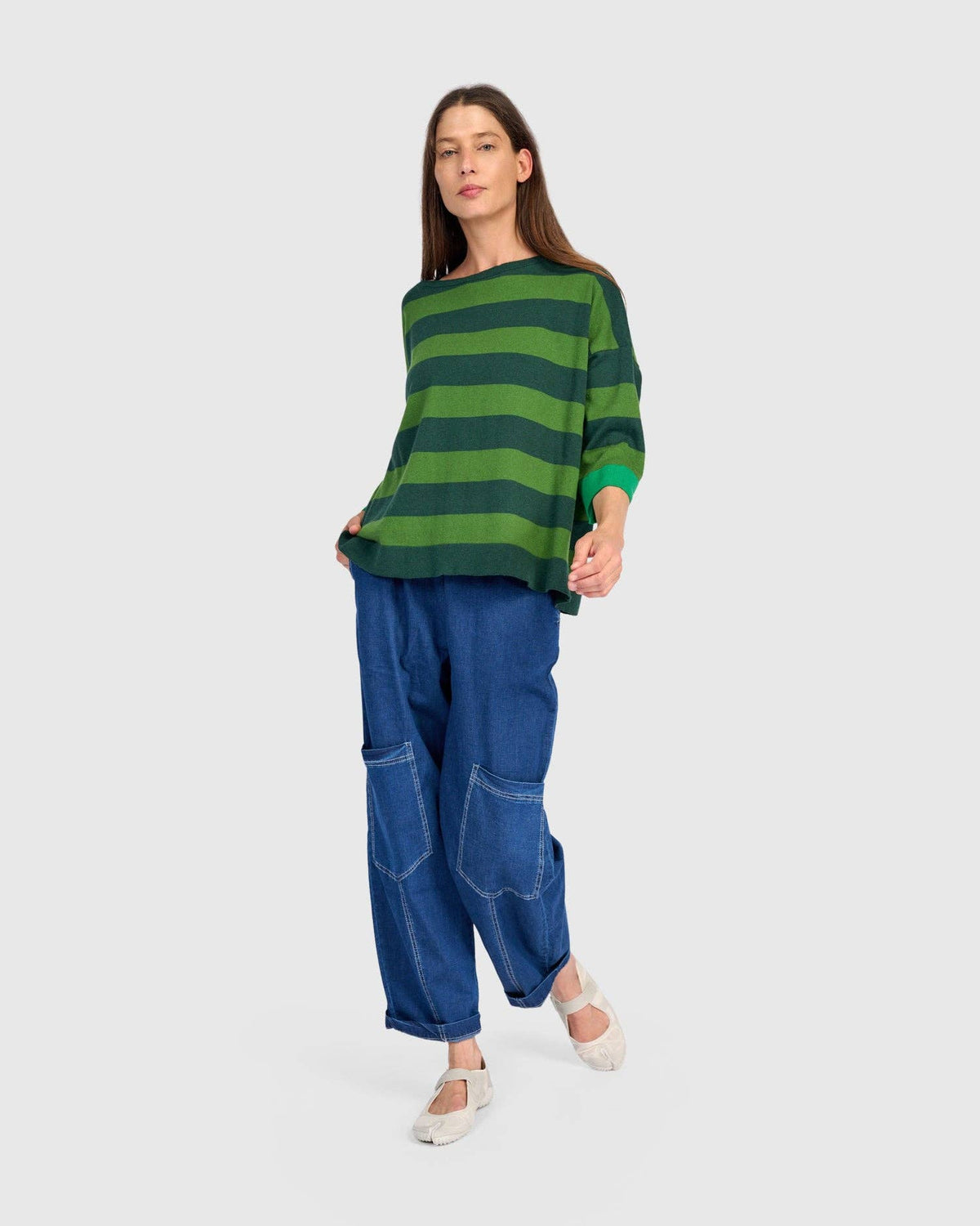 Skipper Stripe Sweater, Green: Green / ONE SIZE