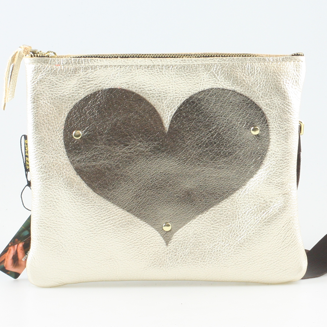 The Applique Taylor Crossbody Bag: Gunmetal w/Platinum Heart / Unlined / 11"x9.5"