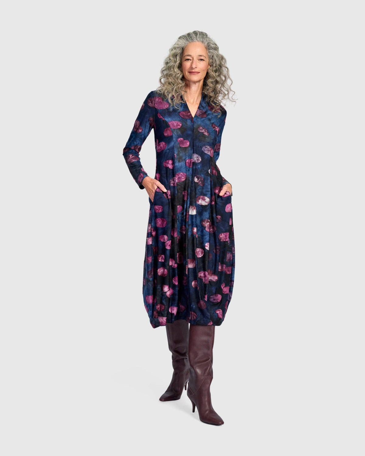 Festoon V-Neck Cocoon Dress, Midnight/Wine: Midnight / 0 (US 4-6)