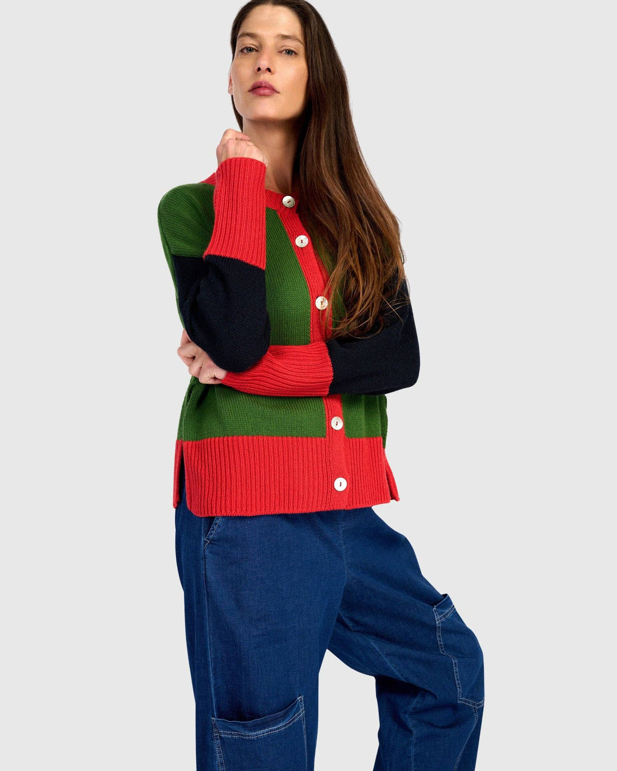 Marmalade Cardigan, Green/Red: Green / ONE SIZE