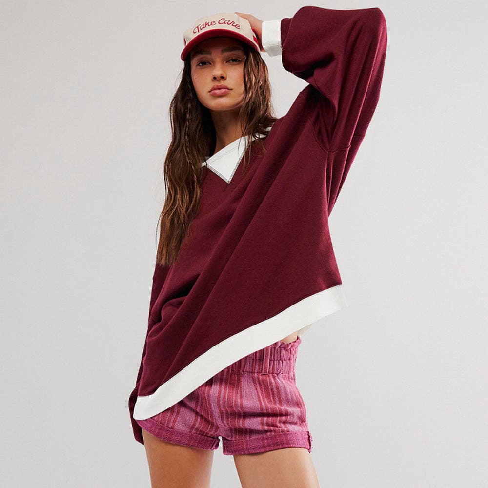 Color Block Loose Fit Sweatshirt for Women: E24W0439-6810 / S