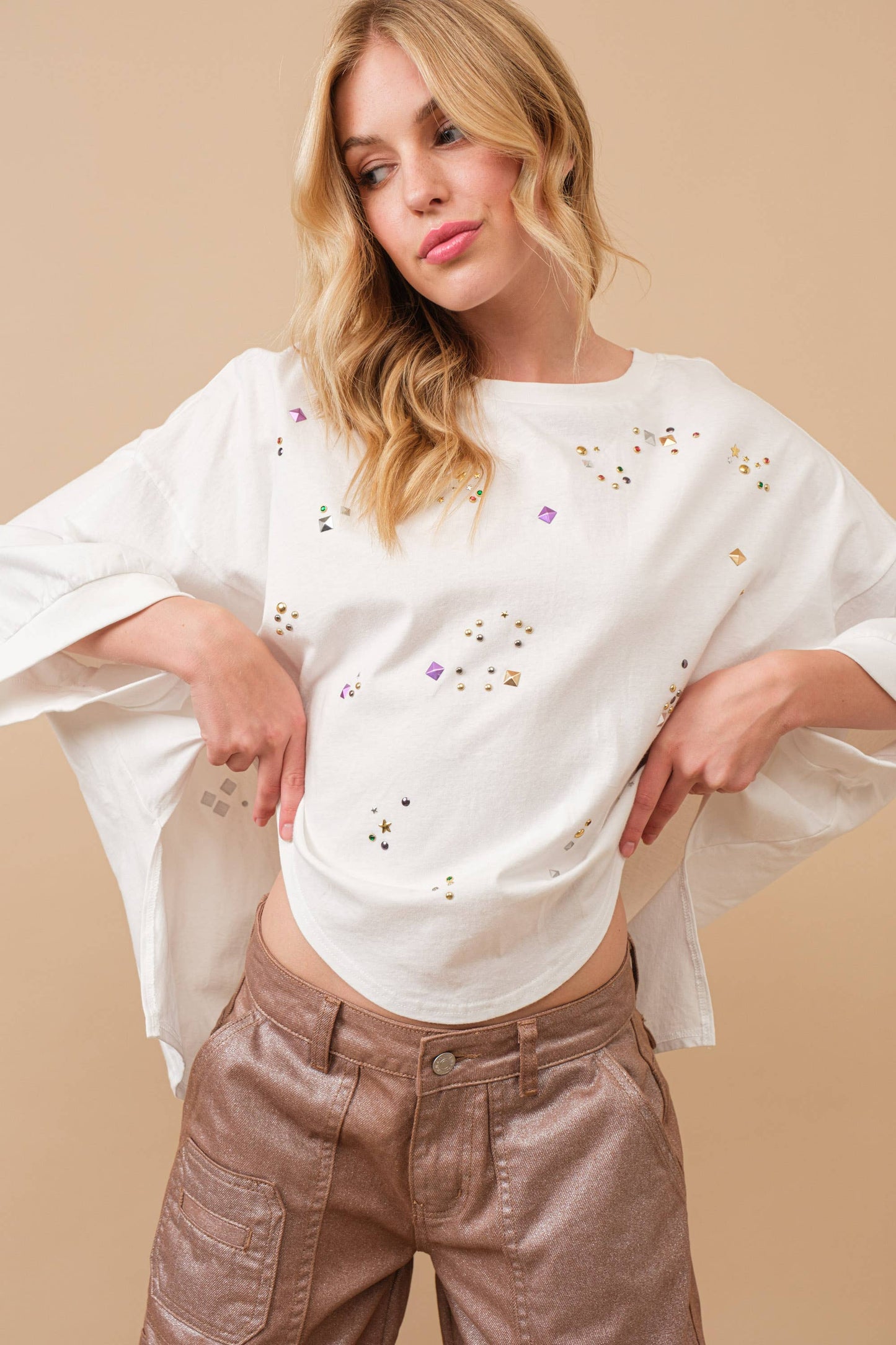 34506T - Cotton Jersey Dolmen T Shirt Top: OFF WHITE / L