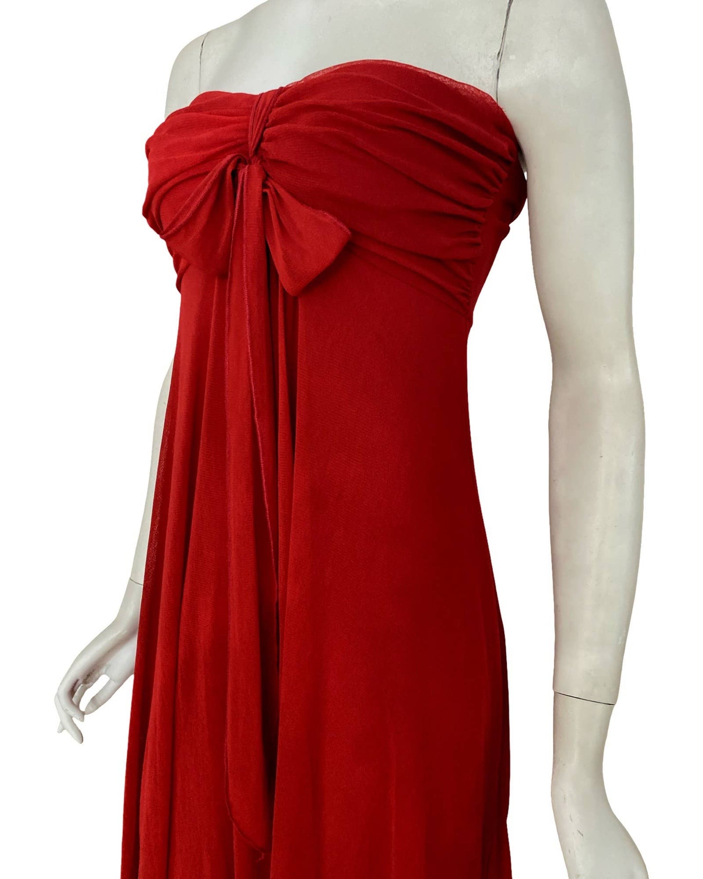 MAXIMA Long Strapless Flared Empire Mesh Print Dress Scarlet: L