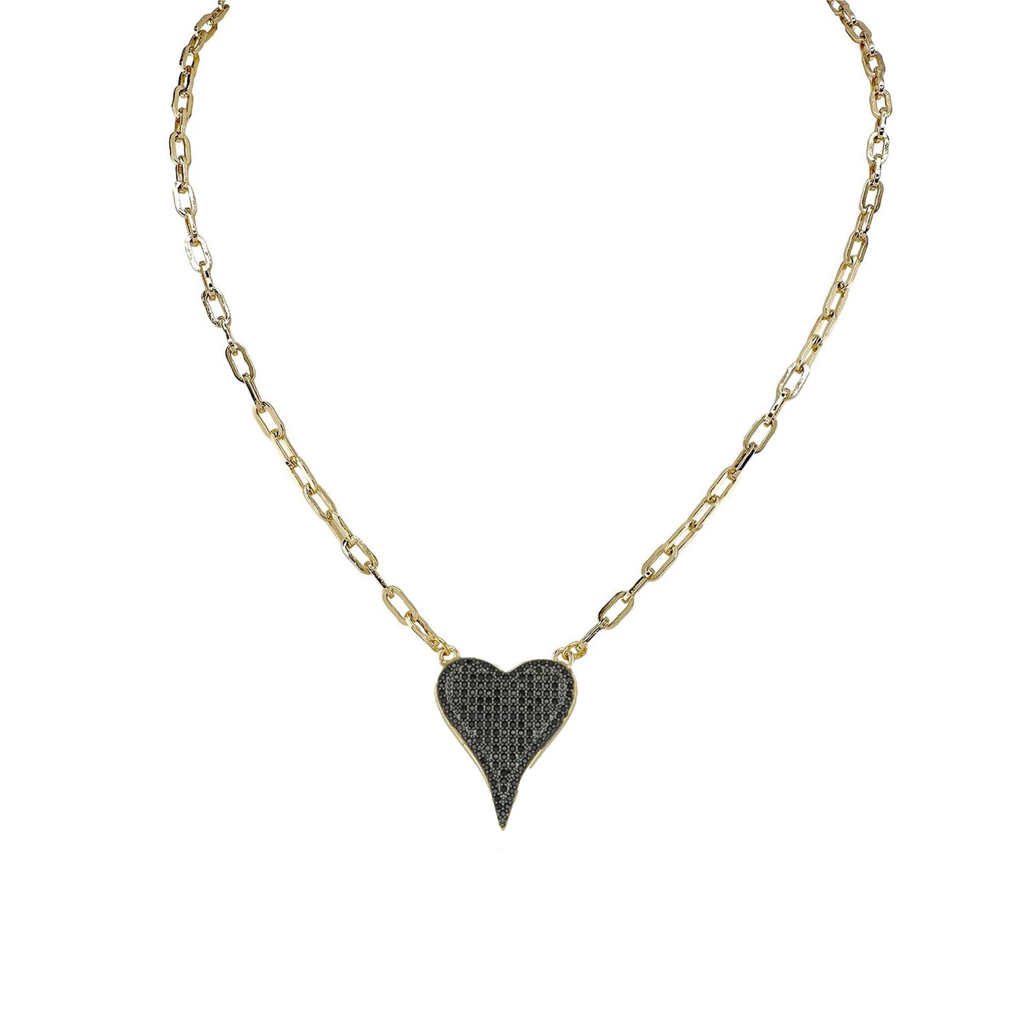 Aimee Paperclip Cubic Zirconia Heart Necklace : Green / 18"