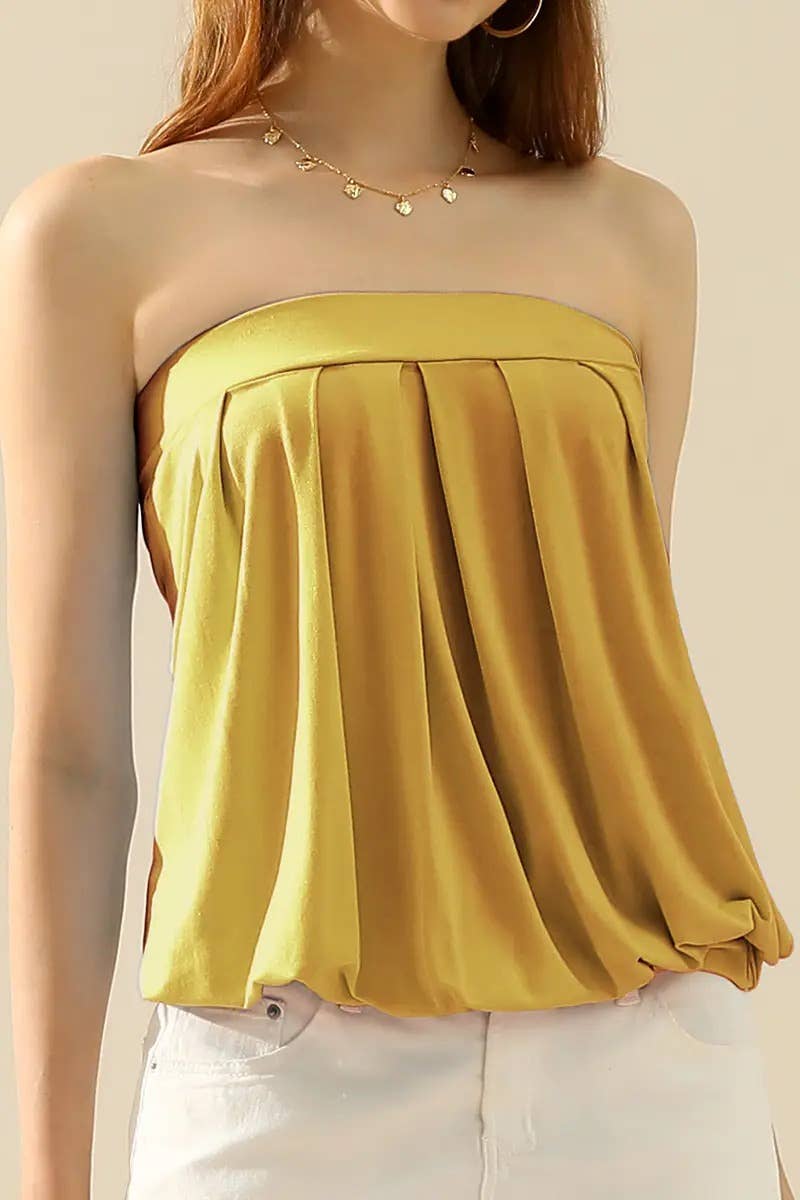 Seamless Ribbed Bandeau Top for Layering: MUSTARD / (L) 1