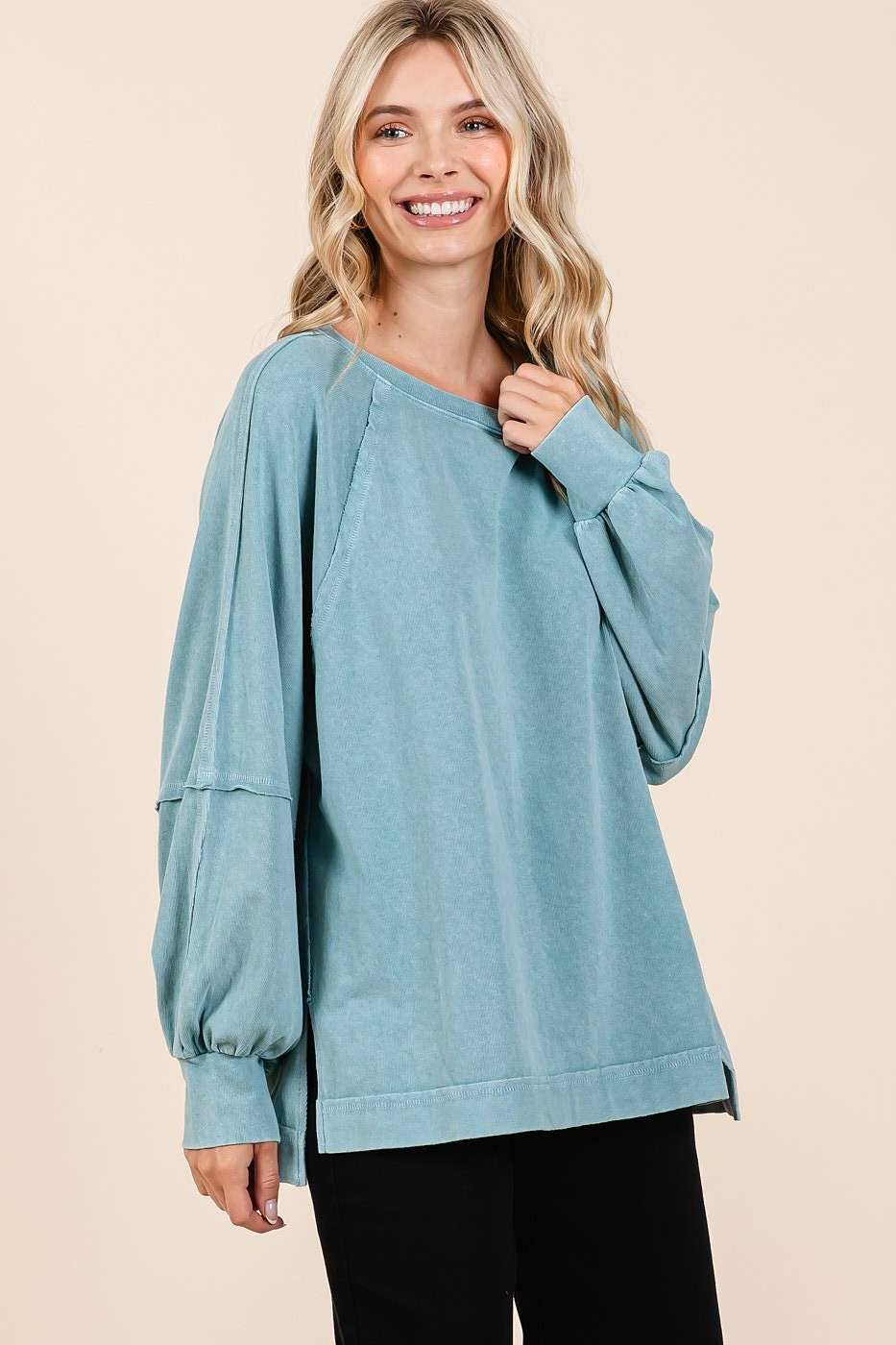 Mineral Wash Raglan Long Sleeve Oversized Top S15303