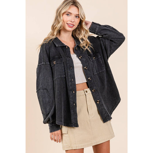 Mineral Wash French Terry Elbow Patch Shacket S15259