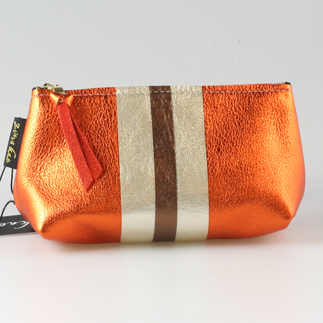 The Metallic Stripe Smaller Makeup Clutch: Bardot: Mango w/layered stripe: Platinum-Bronze