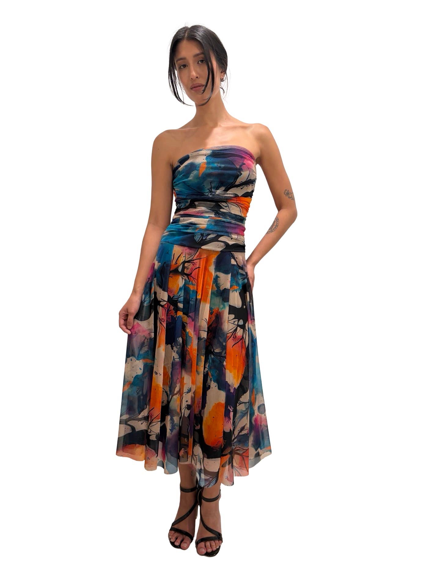CANDY Strapless Ruched Bodice Circle Skirt Dress  : S