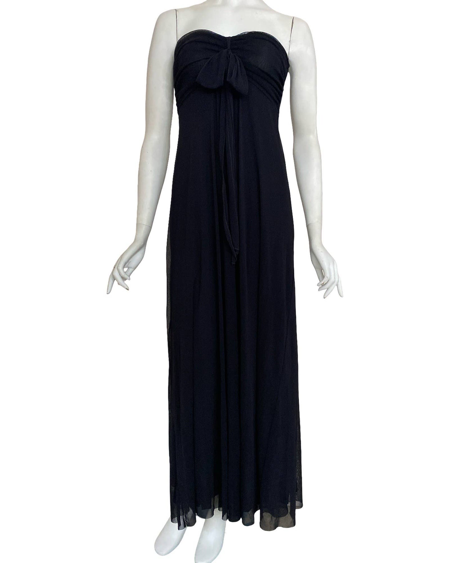 MAXIMA Long Strapless Flared Empire Mesh Dress BLACK - Elana Kattan