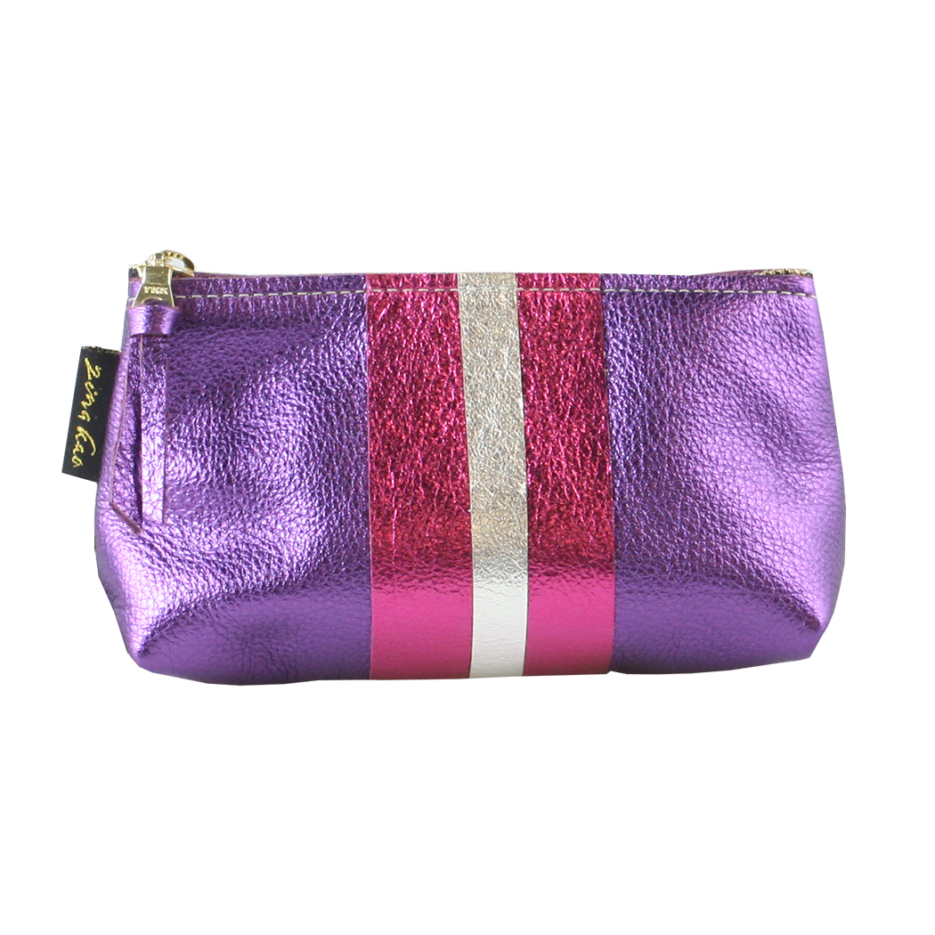 The Metallic Stripe Smaller Makeup Clutch: Bardot: Aqua with layered stripe: Silver/Fuschia