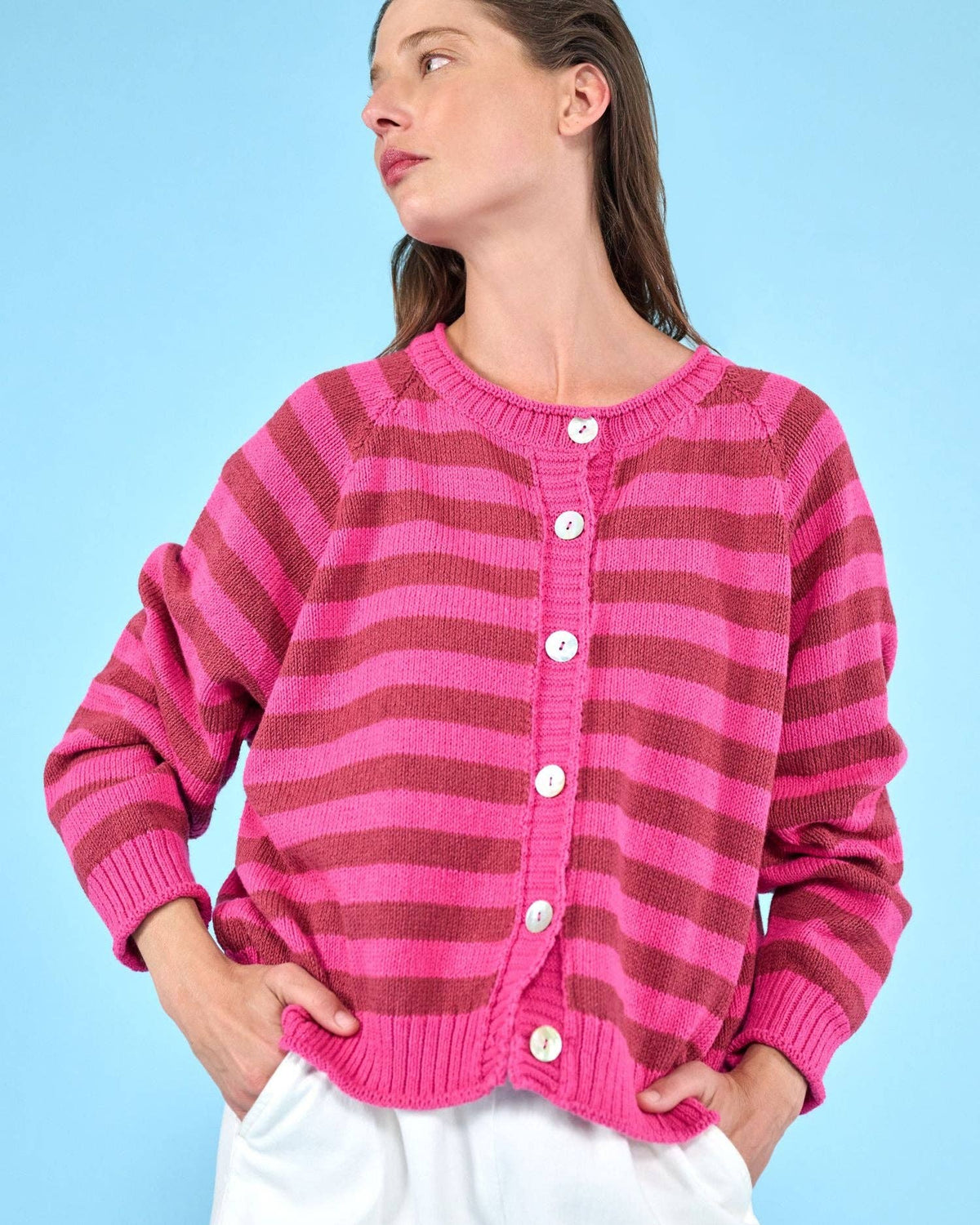 Sunny Stripe Cardigan, Fuchsia: Fuchsia / ONE SIZE