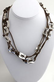 Leather and Silver Bead XL Very Long Wrap Necklace -The Classics Collection- N2-201