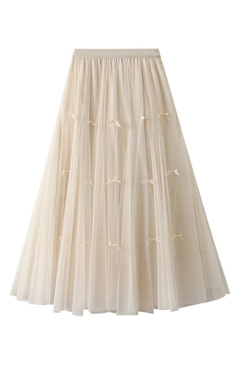 Elegant Pleated Tulle Skirt: KHAKI / One Size