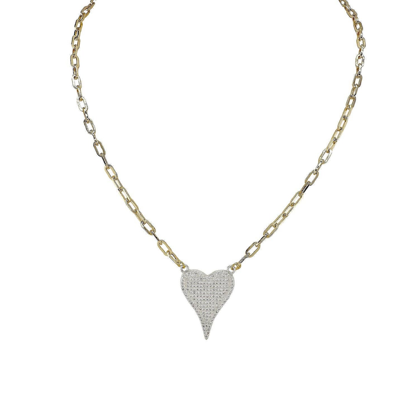 Aimee Paperclip Cubic Zirconia Heart Necklace : Gold/Silver / 16"
