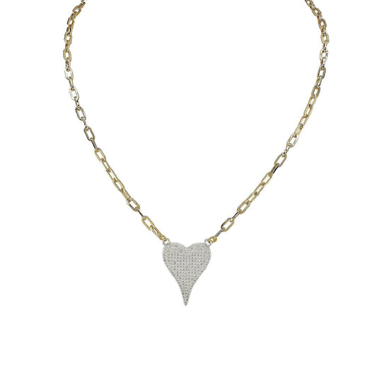 Aimee Paperclip Cubic Zirconia Heart Necklace : Gold/Silver / 16"