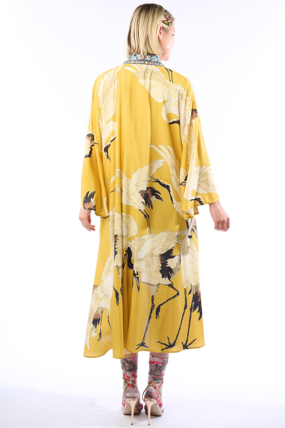 Story of the Crane Kimono - Mustard | Bohemian Coverup Robe: Mustard / One size
