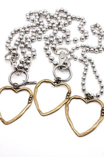 Brass Cutout Heart Convertible Silver Chain Necklace: Double 8mm