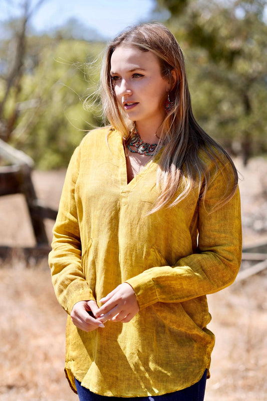 Anoushka Linen Top Mustard