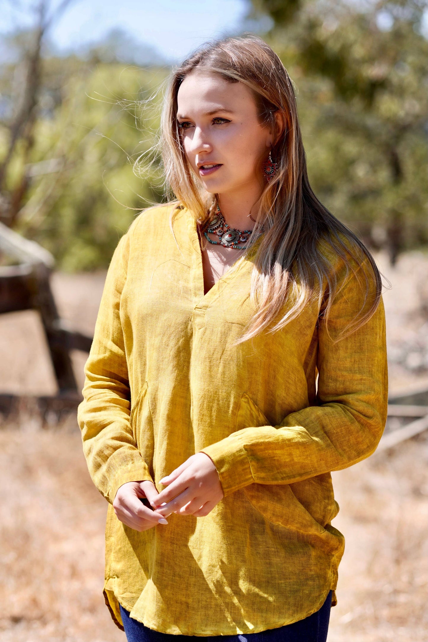 Anoushka Linen Top Mustard: Mustard / L