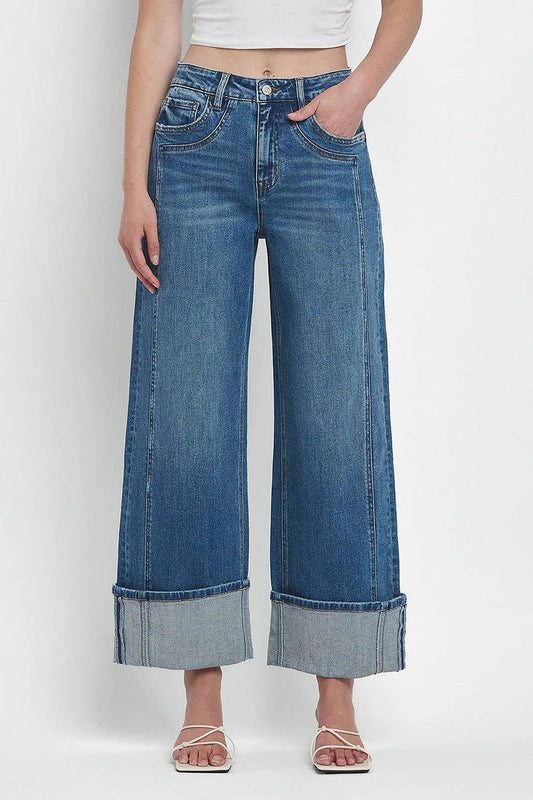 Casual Loose-Fit Mid-Rise Straight Leg Women's Fashion Jeans: Dark Blue / S