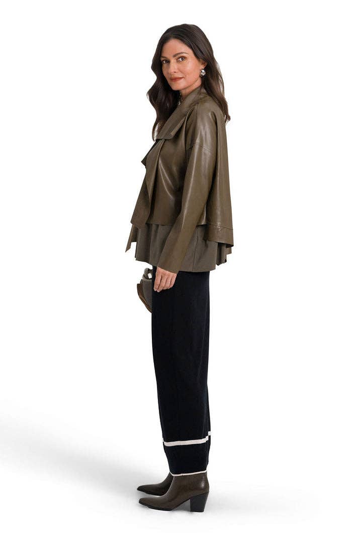 Vegan Leather Cropped Asymmetrical Jacket - Turtle