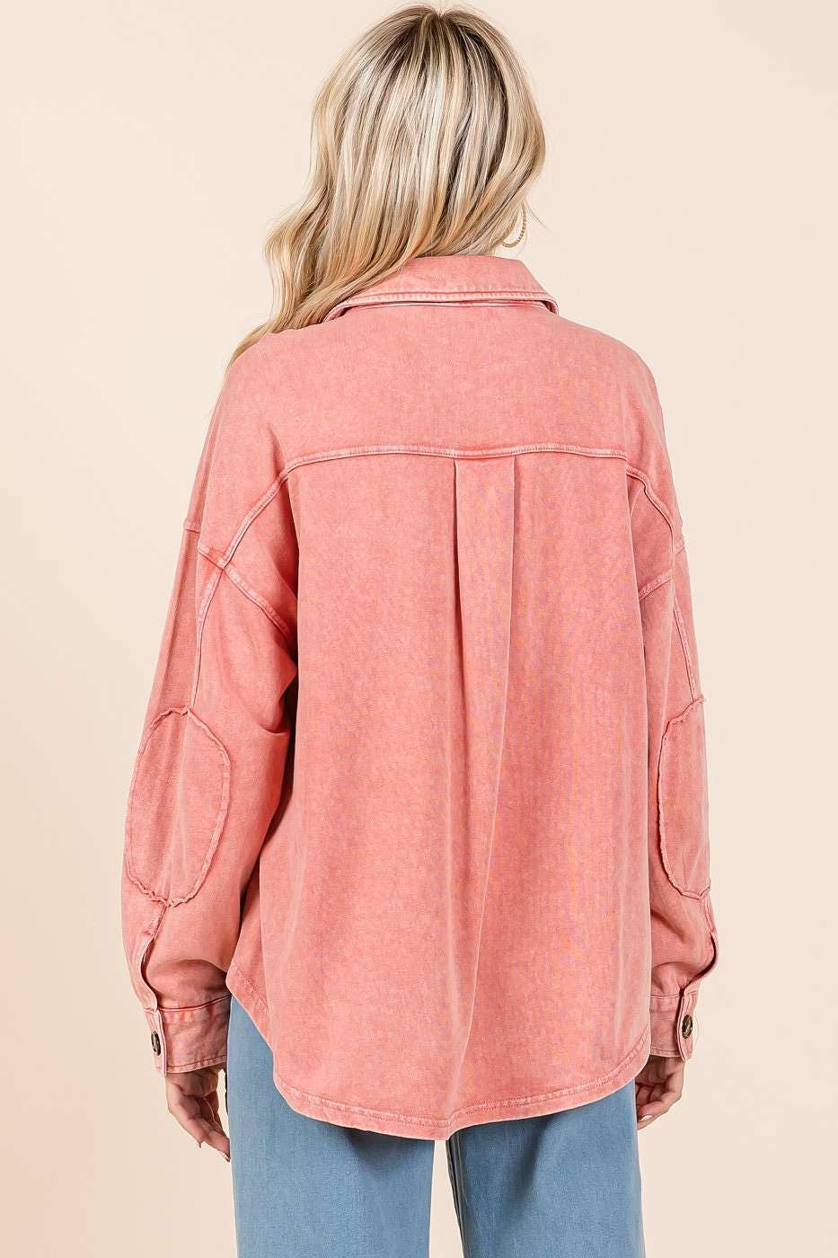 Mineral Wash French Terry Elbow Patch Shacket S15259