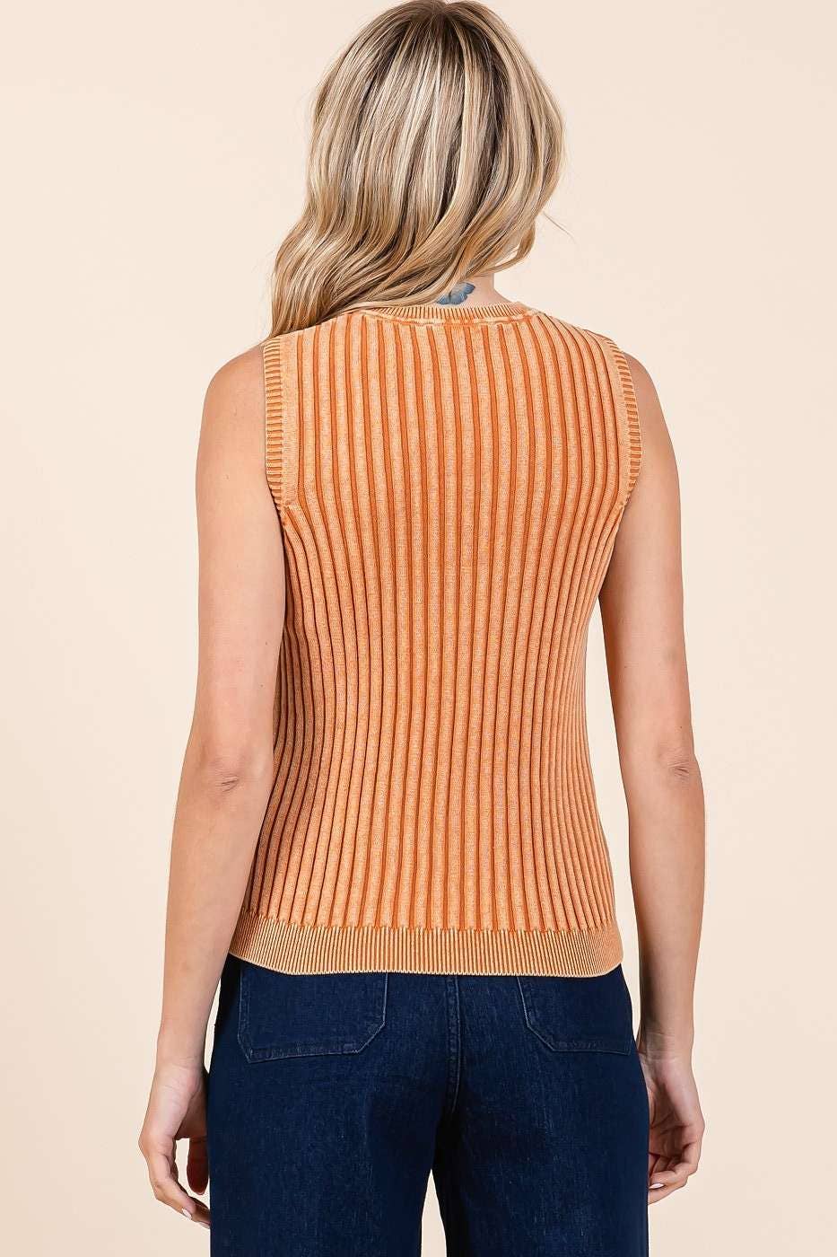 Mineral Wash Sleeveless Rib Knit Sweater Tank Top S20770