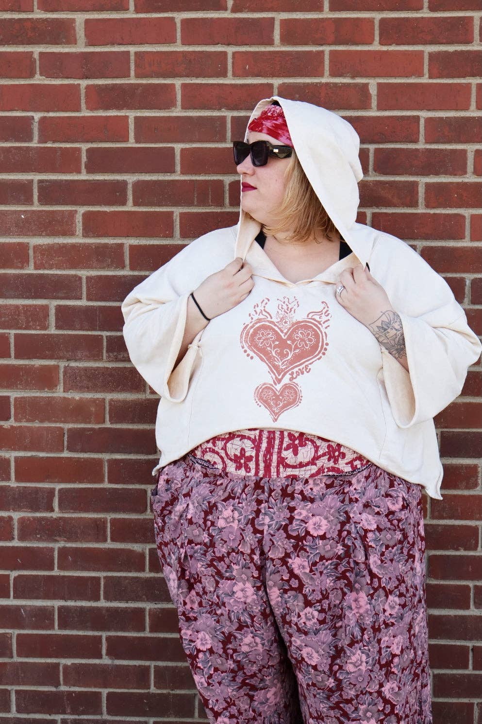 Kantha Bae Dream Cropped Hoodie - Cream Boho Heart Graphic: Default Title