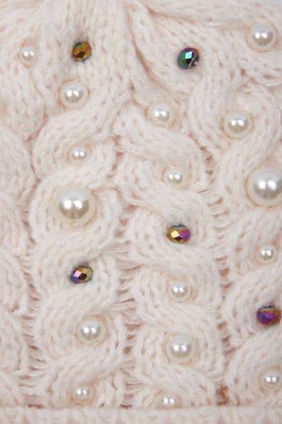 Pearl Cable Knit Beanie: Ivory