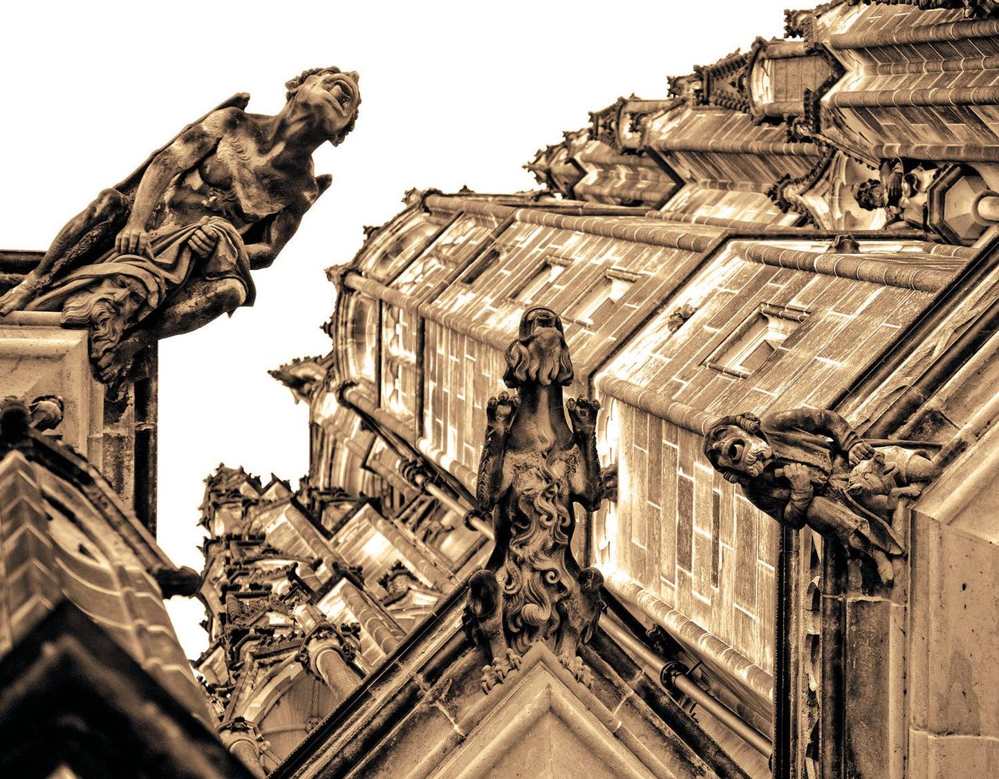 Babs Body-hugging Midi Skirt - Sepia Gargoyles Print Design: Sepia / X-Small / Gargoyles