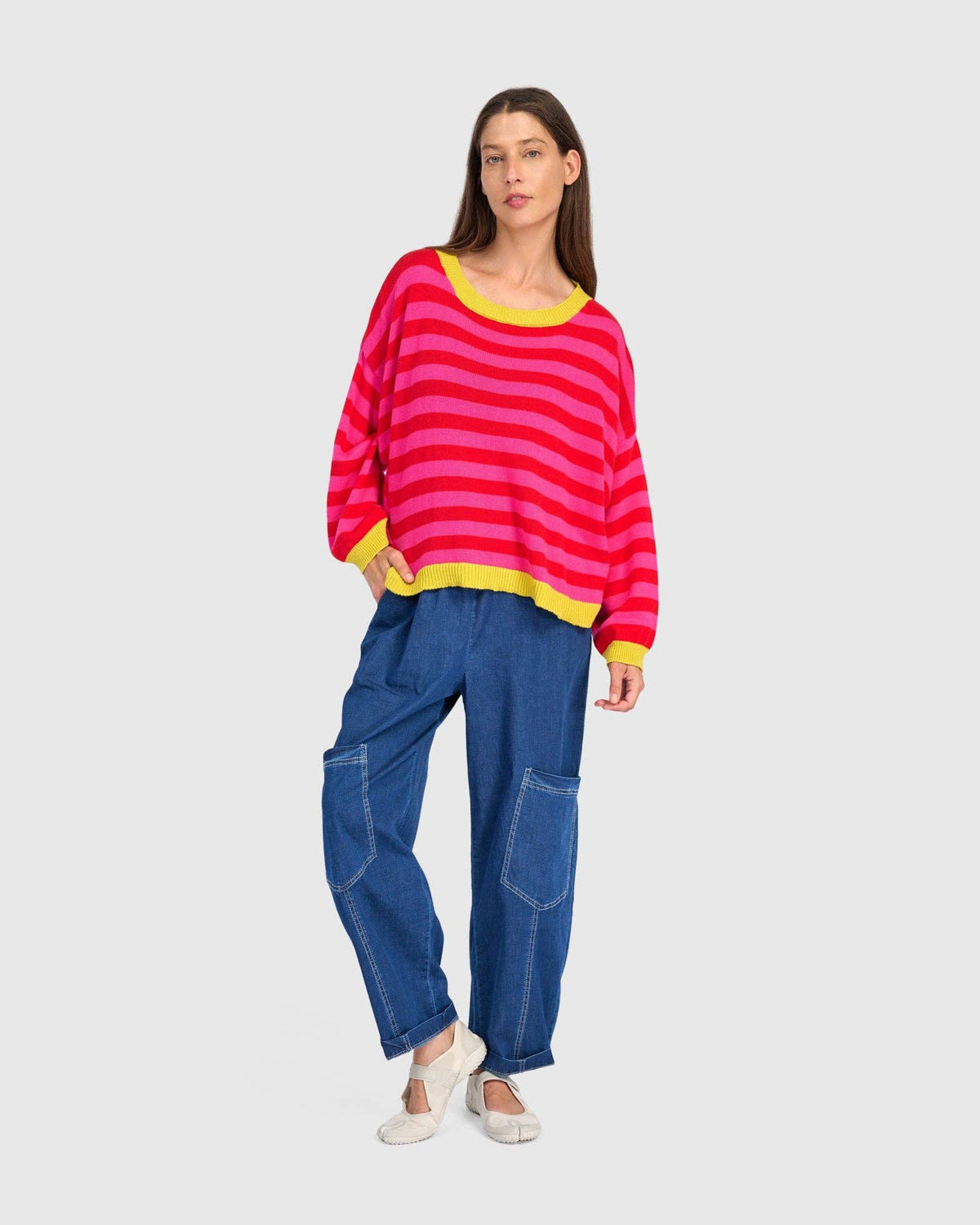 Lolly Stripe Sweater, Fuchsia: Fuchsia / ONE SIZE