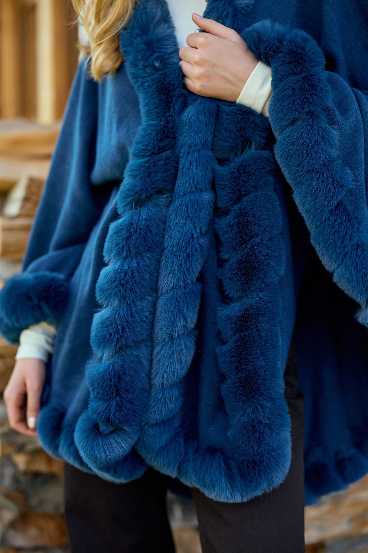 Faux Fur Cape Kimono: Black