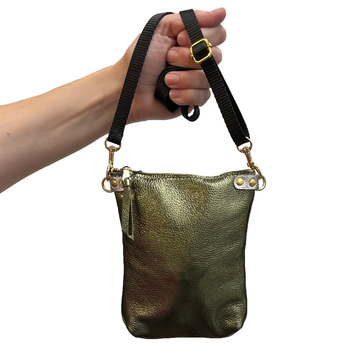 The Lisa Cellphone Crossbody Pouch : Fuschia / Black Webbing Crossbody Strap