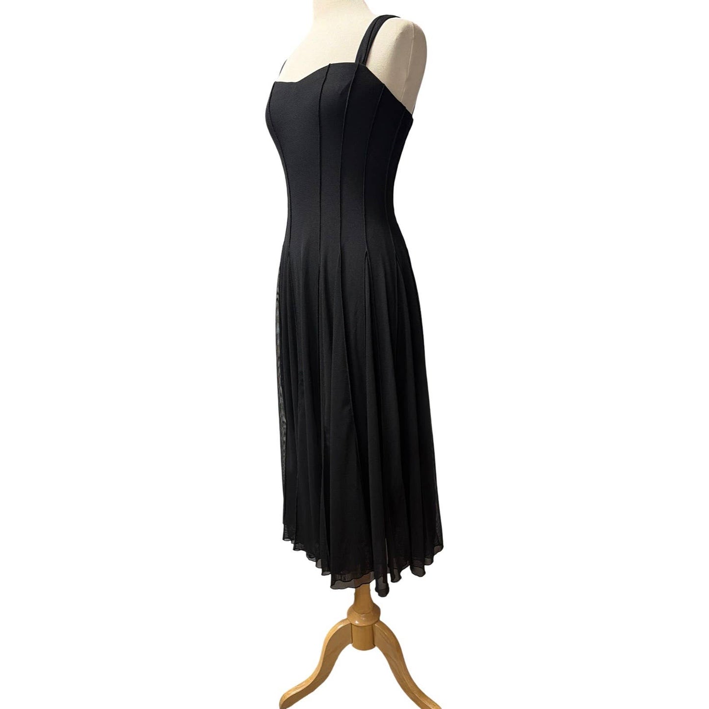 MAXIMA  Tea Length Fit N Flare Paneled Dress Black: S
