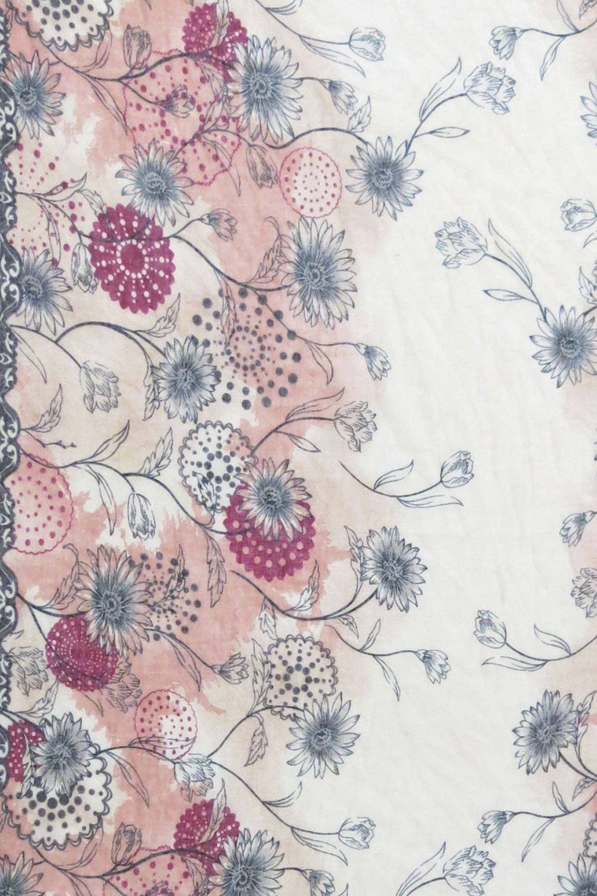 Fringe Edge Scarf Wrap  in Antique Floral  Print: Mauve / Antique Floral