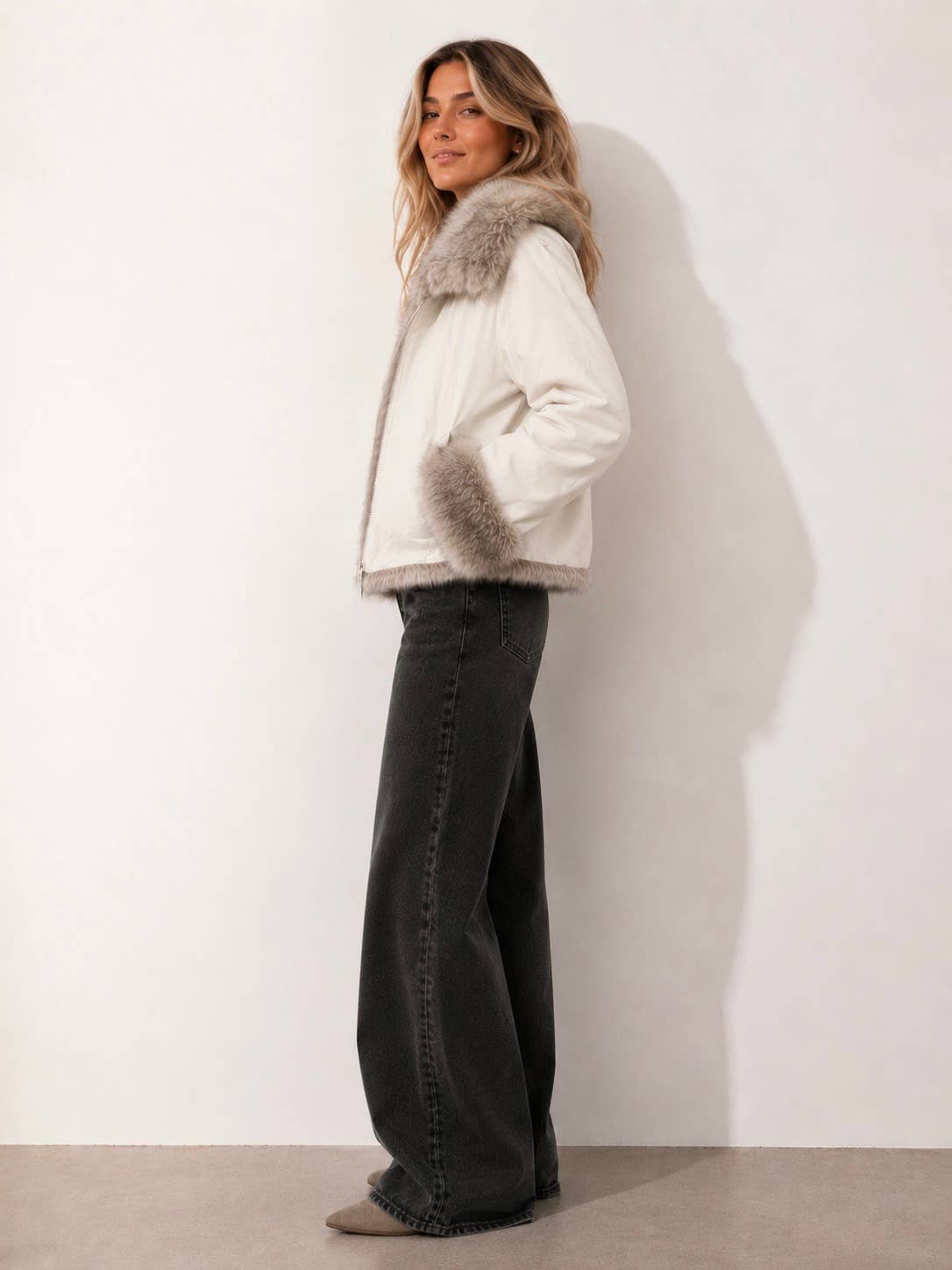 Dumbo Reversible Faux Fur & Leather Bomber Jacket Fur Jacket: Black/Brown / L/XL