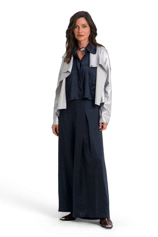 Vegan Leather Cropped Asymmetrical Jacket - Silver