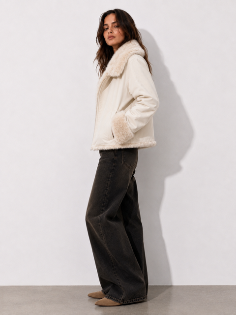 Dumbo Reversible Faux Fur & Leather Bomber Jacket Fur Jacket: Black/Brown / L/XL