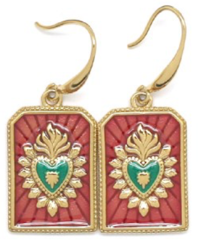 Enamel Heart Flame Earrings in Pink