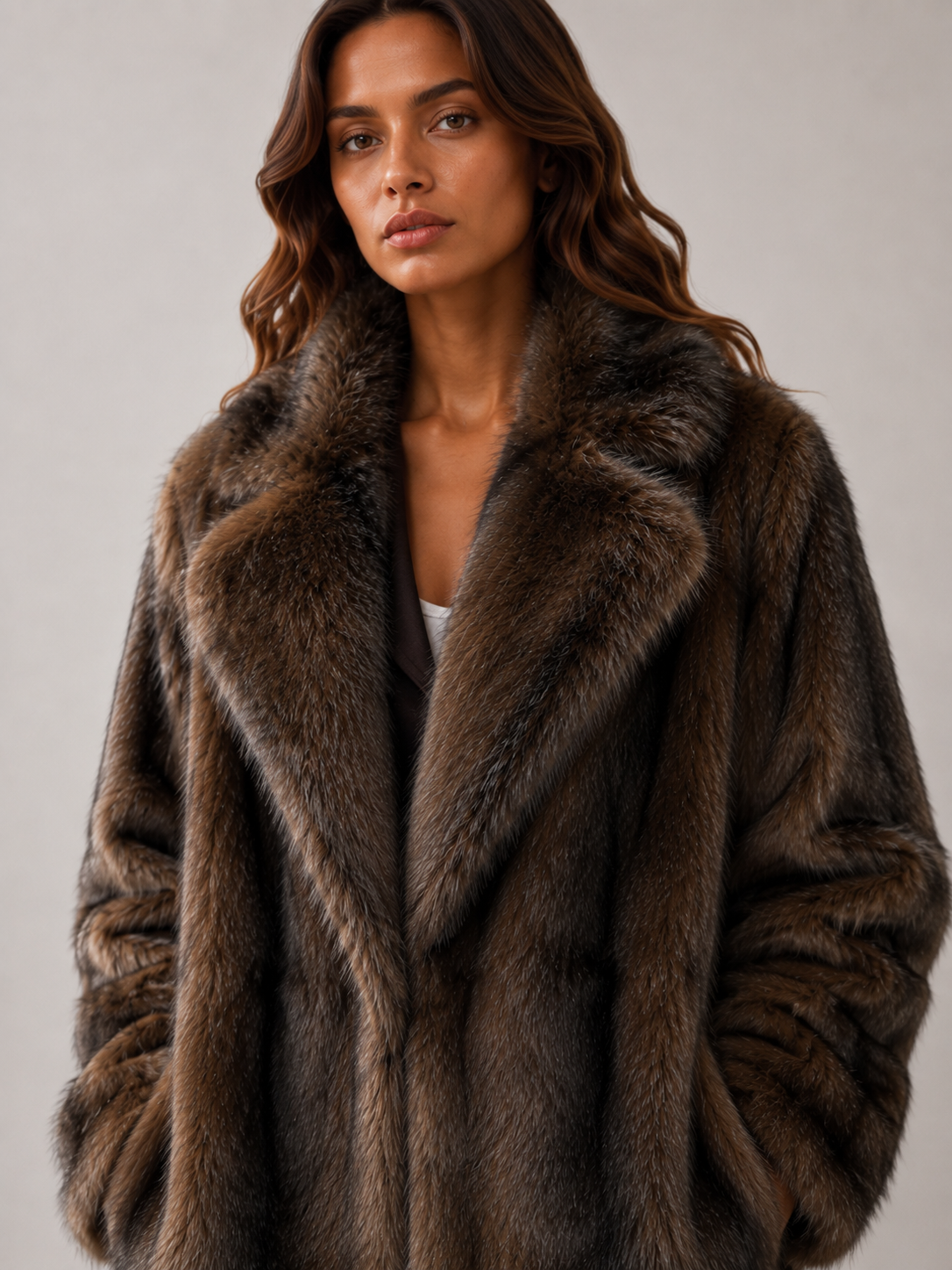 Sag Harbor Oversized Faux Fur Longline Coat Long Fur Coat: Camel / S/M