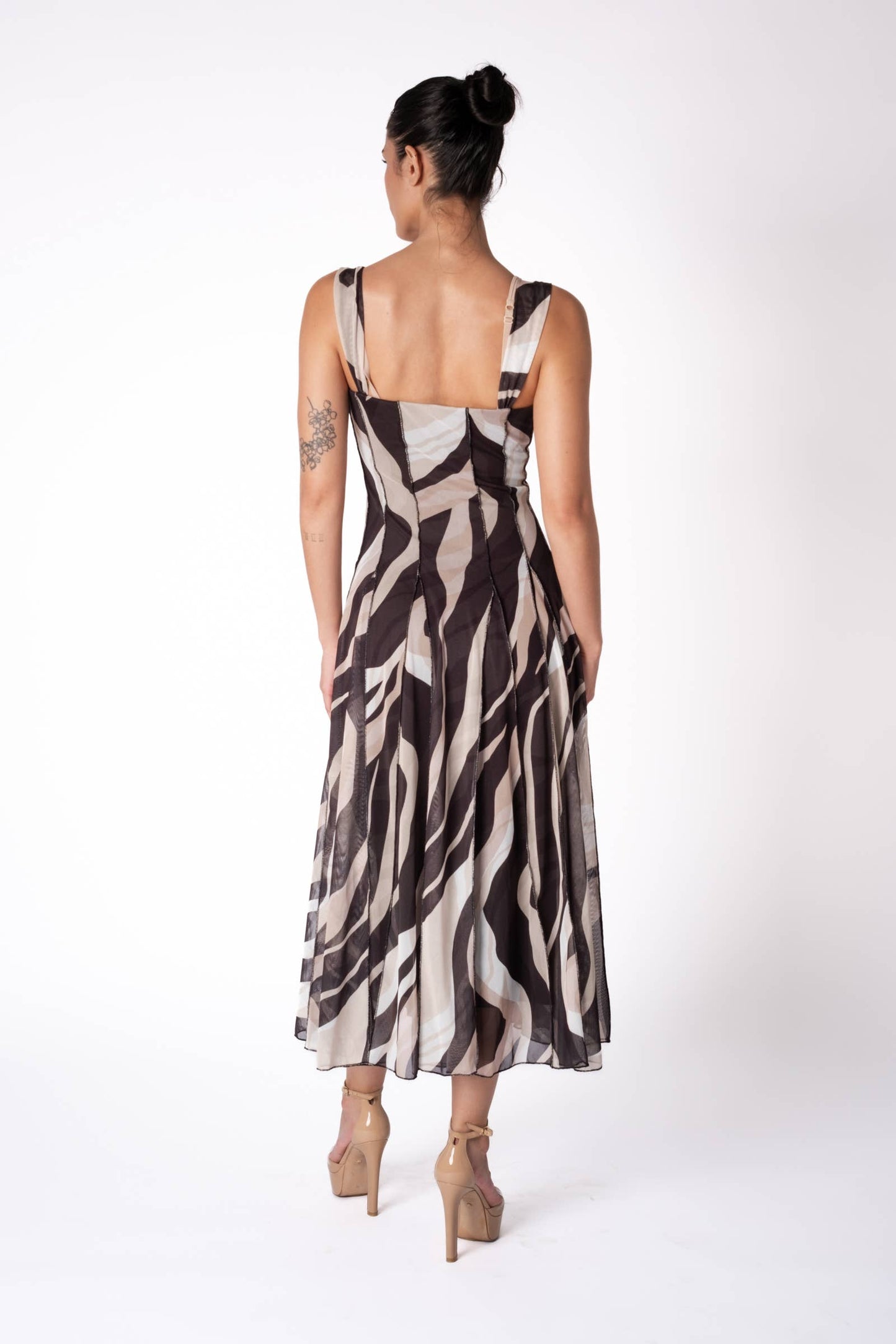 LISA Sleeveless Tea Length Fit N Flare Paneled Dress - Elana Kattan