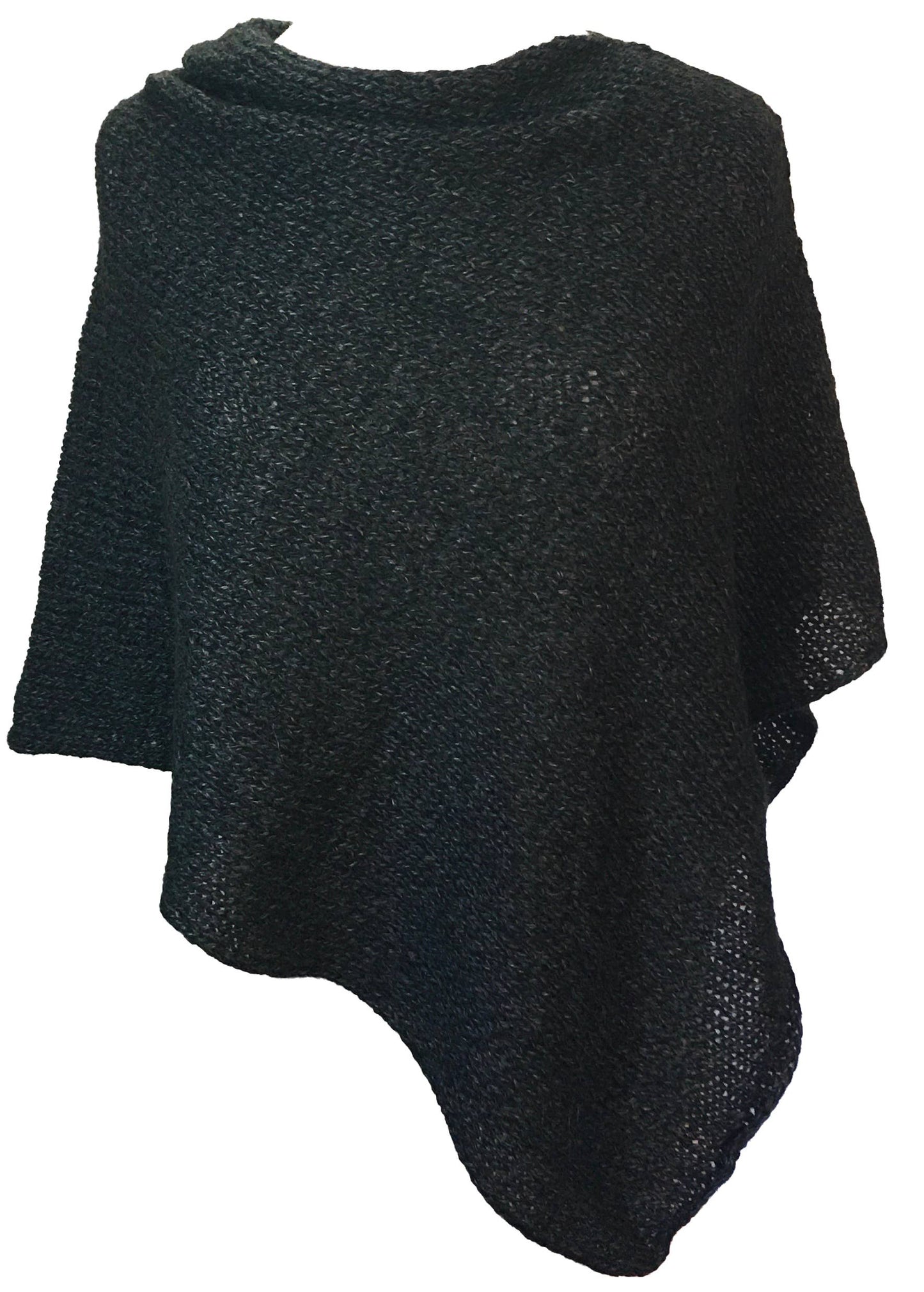 Alpaca Hand Knit Poncho Wrap: Black Granite