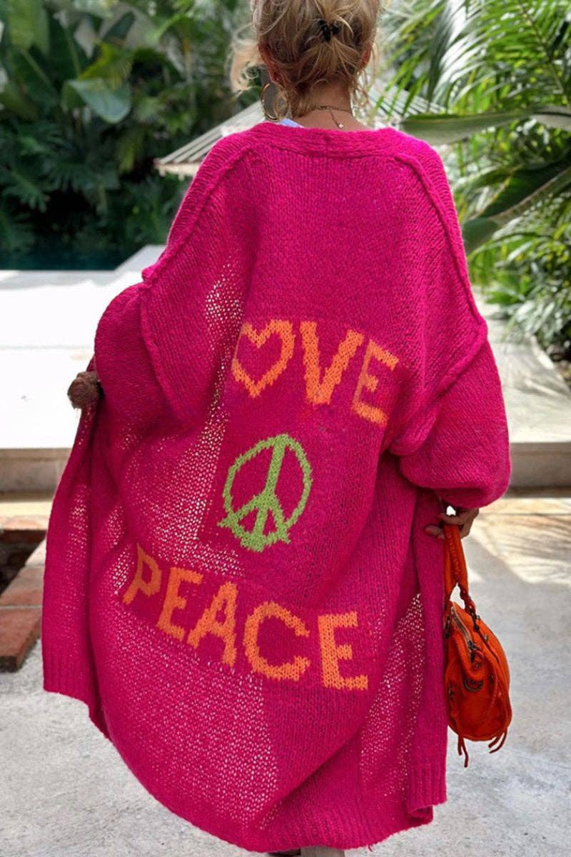 Love & Peace Graphic Cardigan: BEIGE / SM