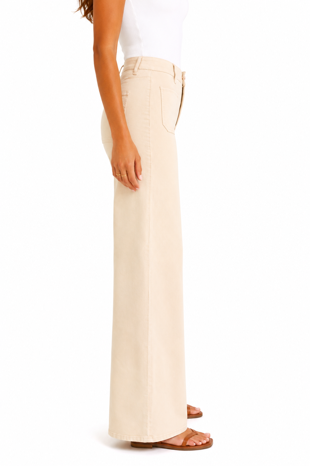 32" Luxe Wide Leg Jean w/ Patch Pockets in Ecru: 0/25