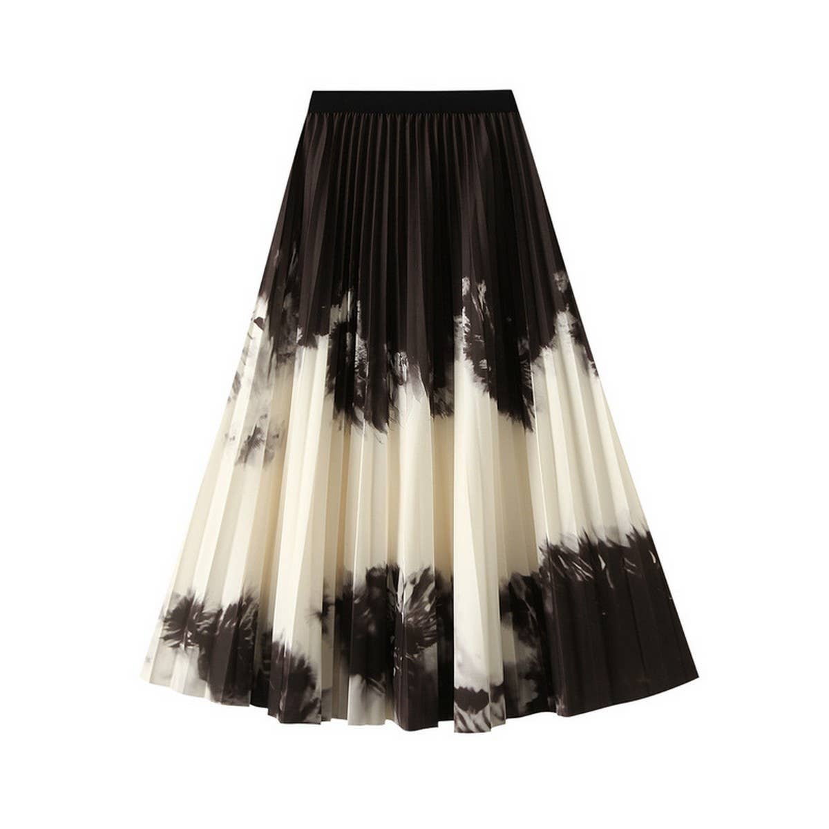 Gradient Print Pleated A-Line Flowy Midi Skirt_CWBMS0402: KHAKI / (OS) 1